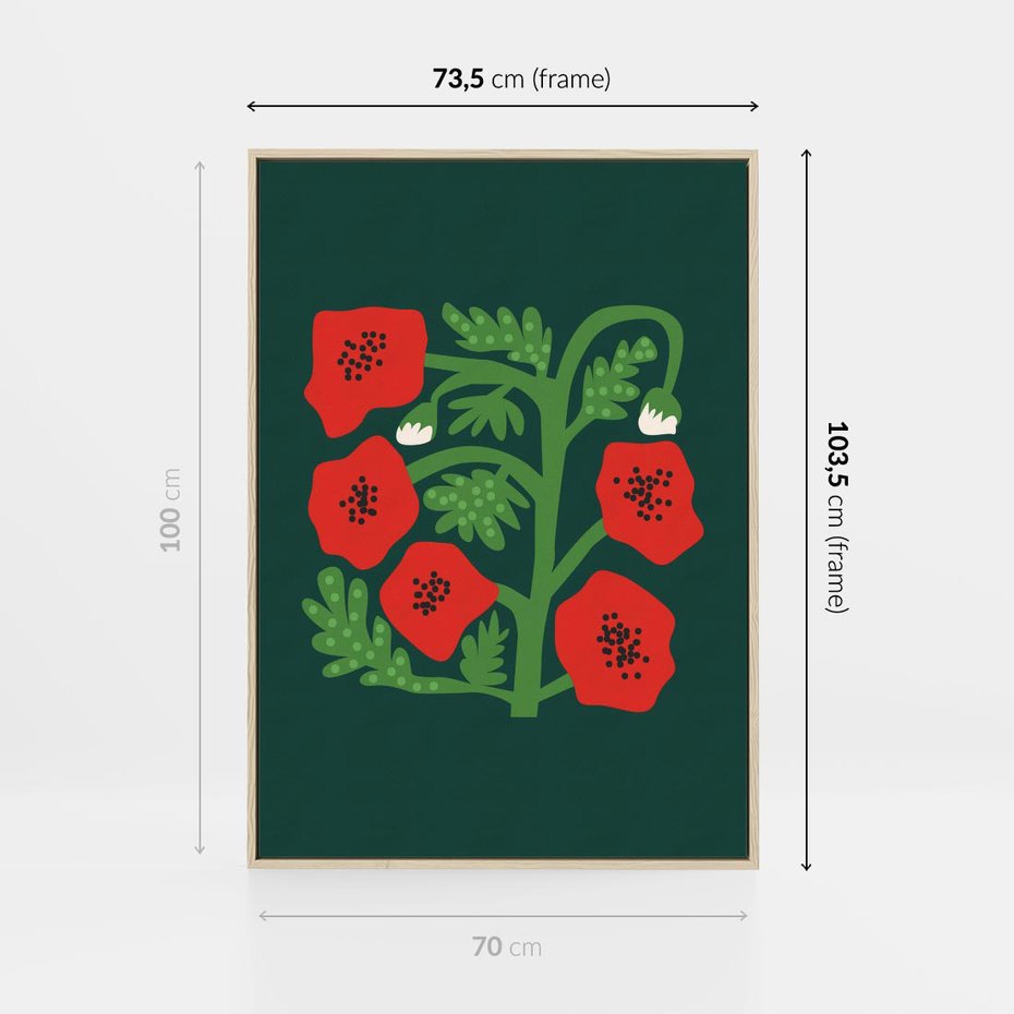 Obraz w ramie 70x100 - Księga Odbić - abstrakcyjna kwiatowa kompozycja, zielone mocne tło - rama drewno