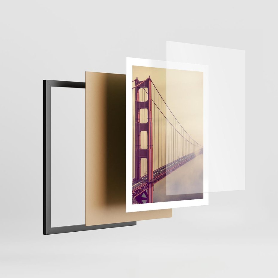 Plakat w ramie 50x70 - Most w mgle z perspektywą - most, perspektywa - rama czarna