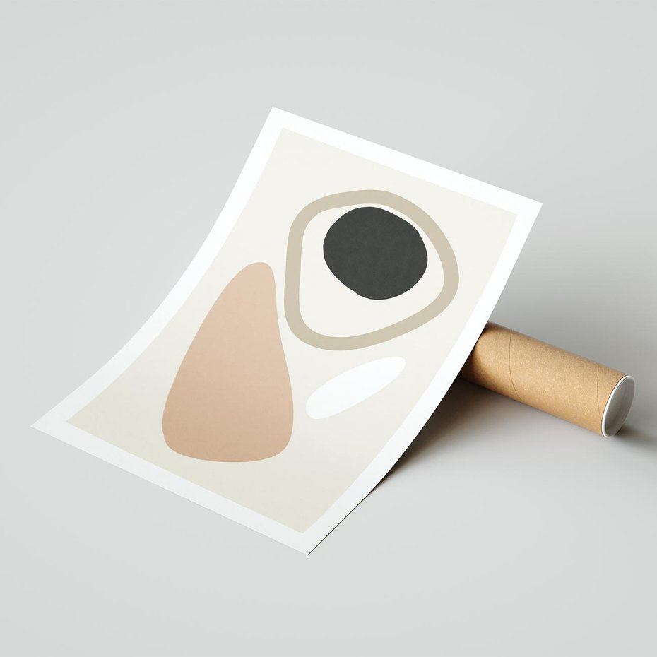 Plakat bez ramy 40x50 - Beżowa Synergia - beżowa abstrakcyjna kompozycja, czarny akcent