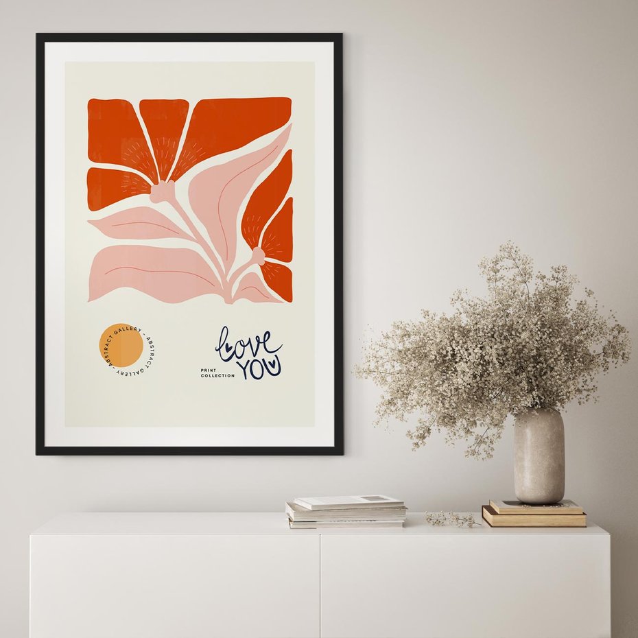 Plakat w ramie 40x50 - Miłość w Kwiatowym Sercu - kwiaty, miłość - rama czarna