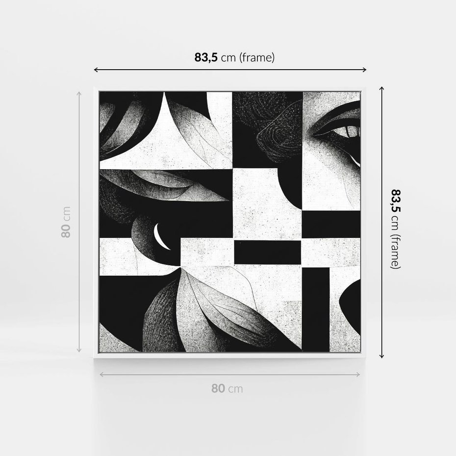 Obraz w ramie 80x80 - Harmonia świateł i cieni - abstrakcja czarno biała, geometria - rama biała