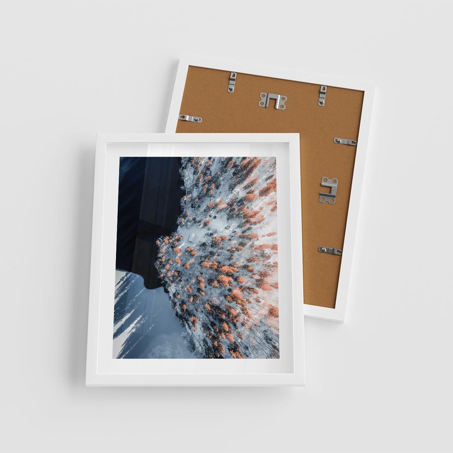 Plakat w ramie 40x50 - Lot Ptaka - zima, zimowy krajobraz - rama biała