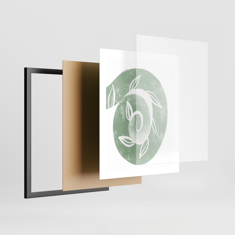 Plakat w ramie 40x50 - Zielony Świat Odpoczynku - abstrakcyjny zielony motyw, skandynawski design - rama czarna