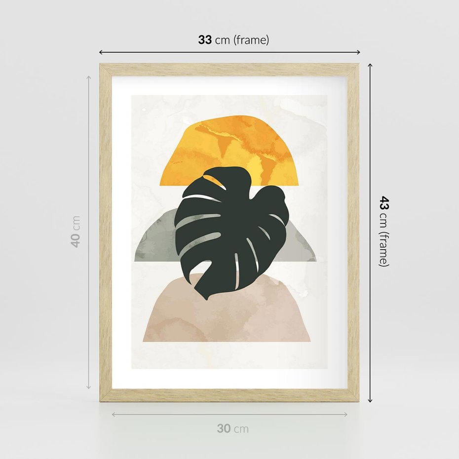 Plakat w ramie 30x40 - Monstera i Boho Elementy - grafika, boho klimat - rama drewno