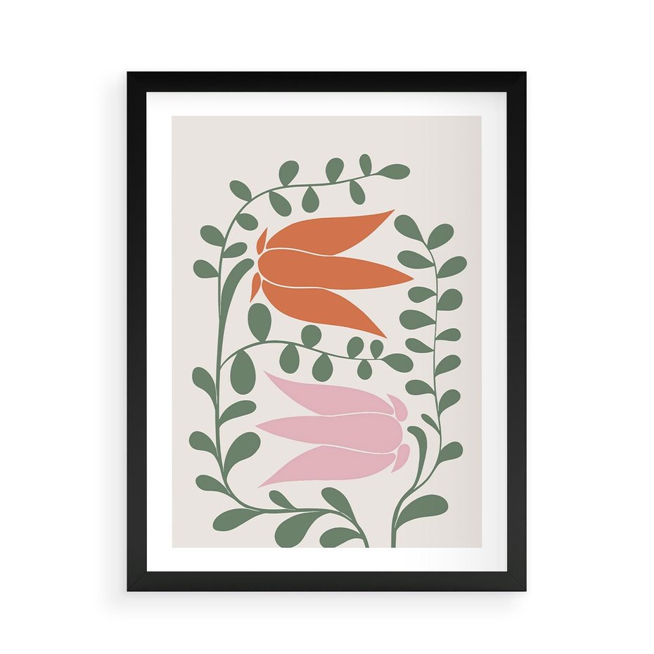 Plakat w ramie 50x70 - Rozkwitające Kontury - plakat, kwiaty - rama czarna