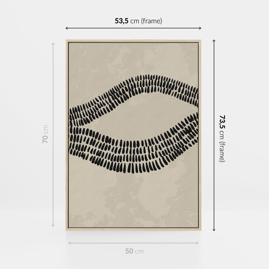 Obraz w ramie 50x70 - Kontury Ewolucji Materii - boho plakat, czarne kropki kreski - rama drewno