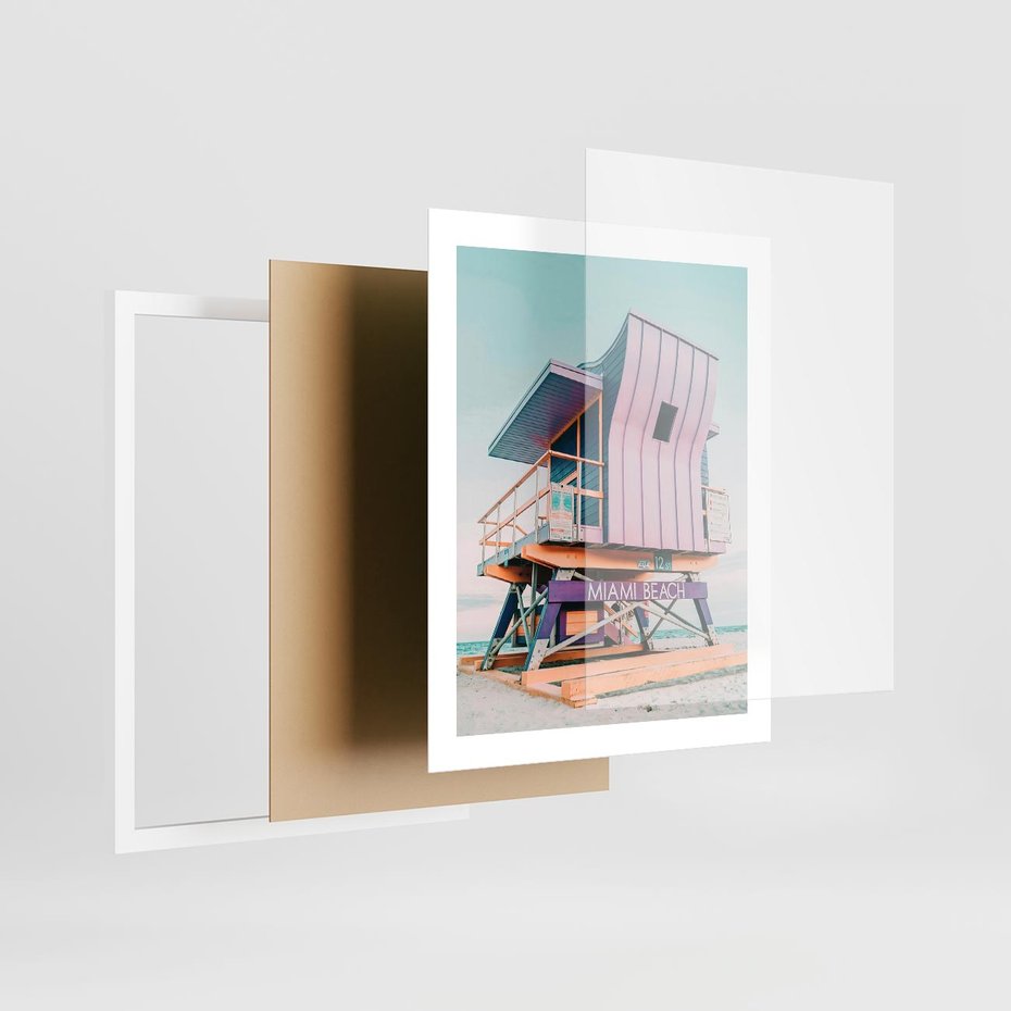 Plakat w ramie 40x50 - Miami Beach - plaża miami, domek ratownika - rama biała