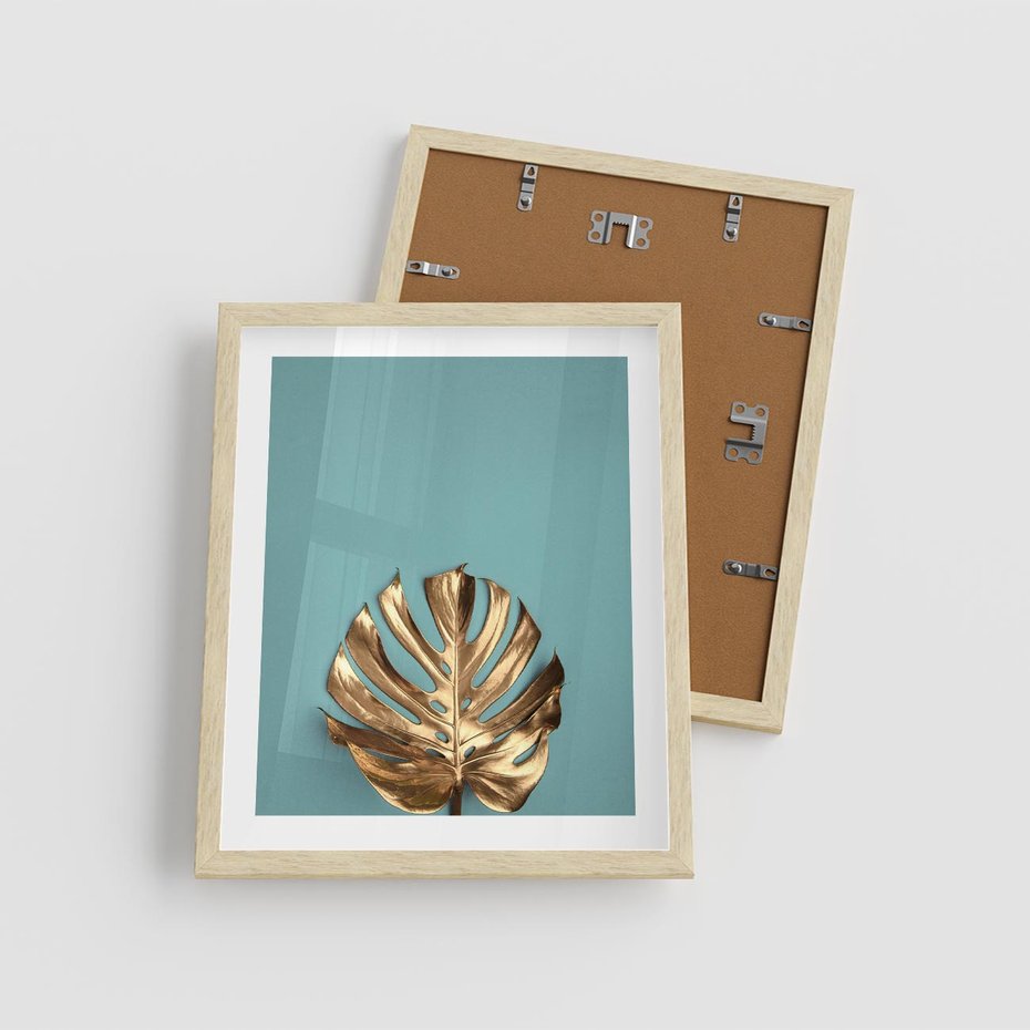 Plakat w ramie 40x50 - Piękno Natury - złote, liście - rama drewno