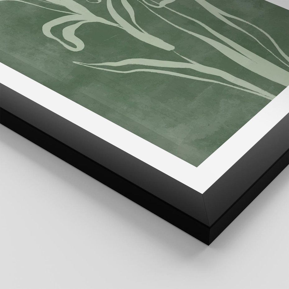 Plakat w ramie 30x40 - Zielony Oddech - zielona abstrakcja, zgaszona zieleń - rama czarna