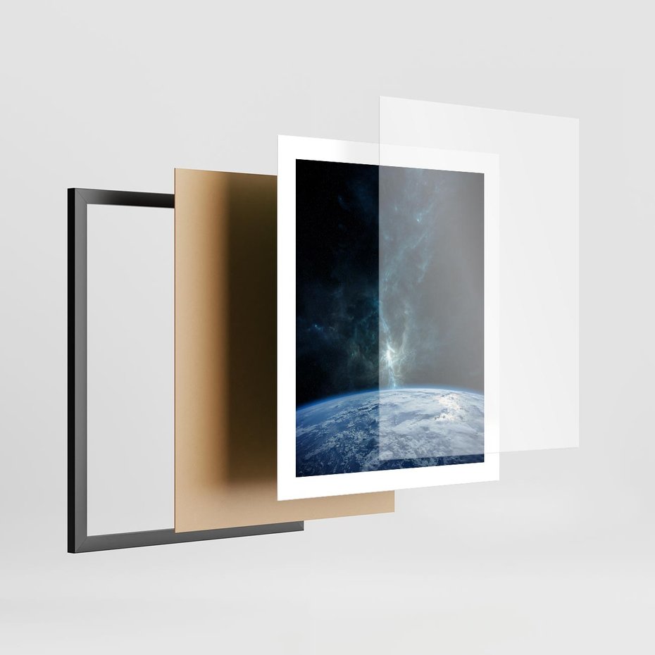 Plakat w ramie 40x50 - Wędrówka przez galaktyki - ziemia, kosmos - rama czarna