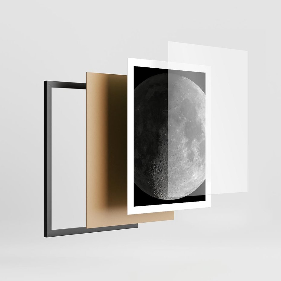 Plakat w ramie 50x70 - Kontrastowy księżyc w czerni i bieli - księżyc, czarno - rama czarna