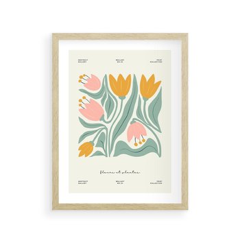 Plakat w ramie 50x70 - Tajemnicza Aura - kwiaty, nowoczesna abstrakcja - rama drewno