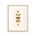 Plakat w ramie 30x40 - Harmonijne Odbicia - geometryczne złote kształty, tekstura - rama drewno