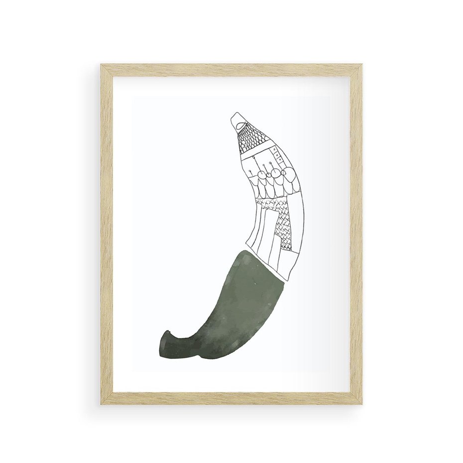 Plakat w ramie 30x40 - Rozkwitające Barwy Akwareli - minimalistyczny plakat, banan - rama drewno