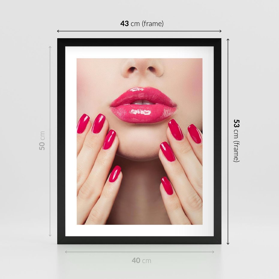 Plakat w ramie 40x50 - Wyrażenie Piękna - paznokcie, usta - rama czarna