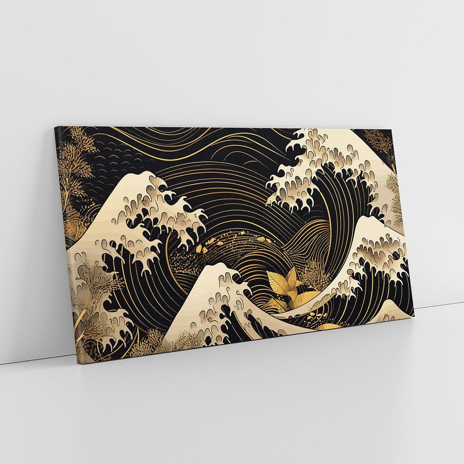 Obraz na płótnie 120x60 - Złote Piękno - ciemny obraz, fala morska