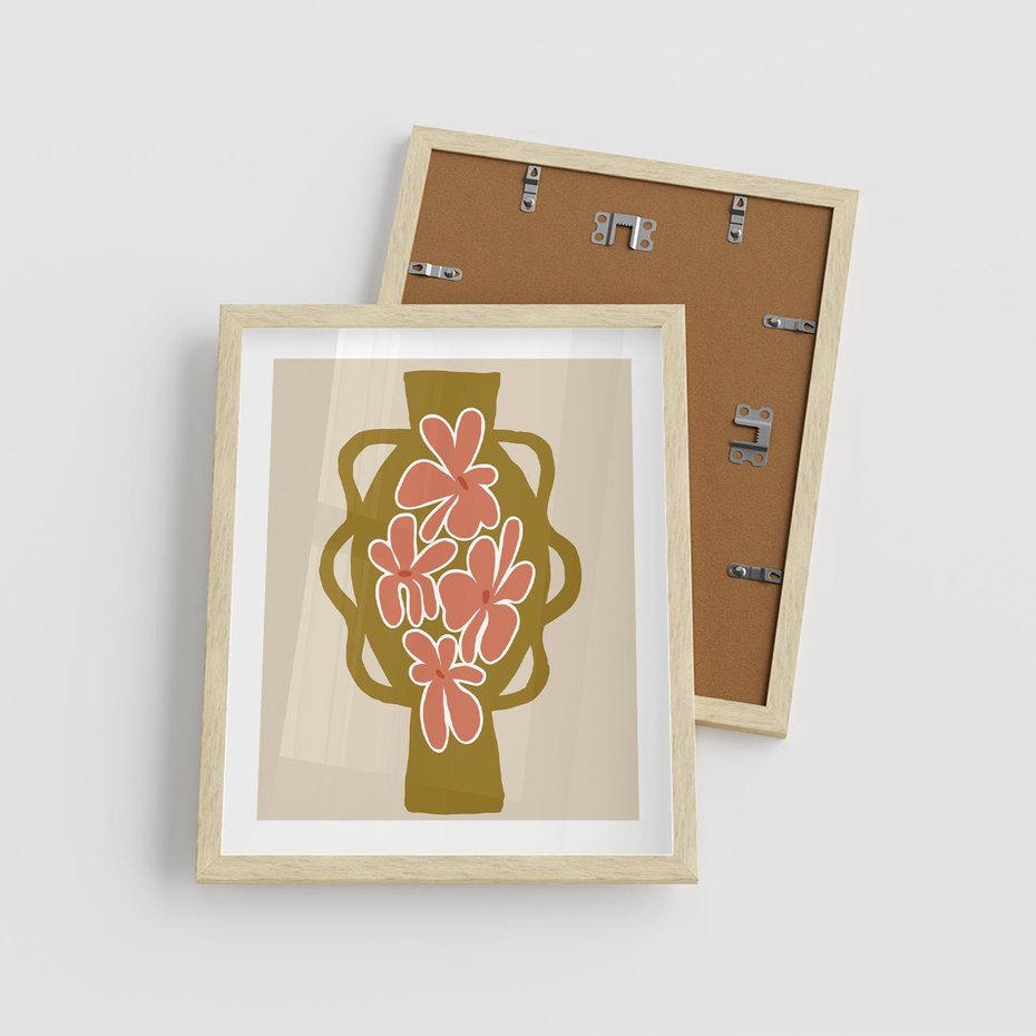 Plakat w ramie 40x50 - Rozbijające Formy - abstrakcyjny plakat, kwiaty na wazonie - rama drewno