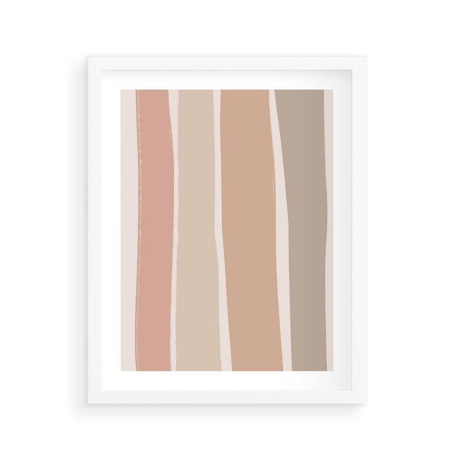 Plakat w ramie 40x50 - Tęczowa Zgaszona Aura - abstakcyjne tęczowe pasy, delikatne odcienie beżu - rama biała