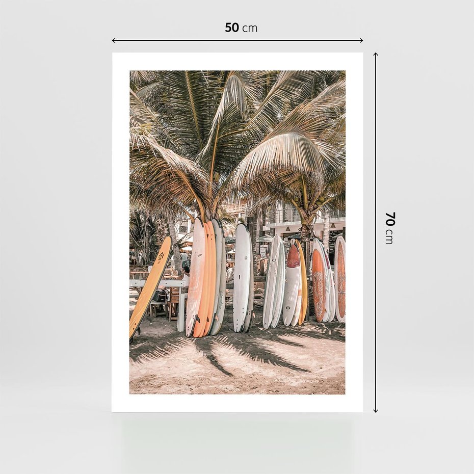 Plakat bez ramy 50x70 - Surfingowy Raj - deski surfingowe, na plaży