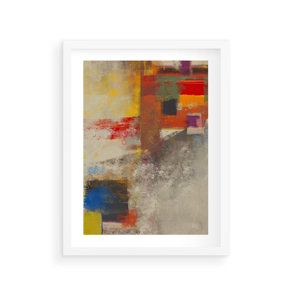 Plakat w ramie 30x40 - Abstrakcja olejna - kształty i kolory - abstrakcja, olejna - rama biała
