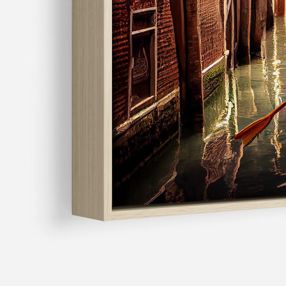 Obraz w ramie 100x70 - Spokojna Wenecja - gondolier w gondoli, kanały Wenecji - rama drewno