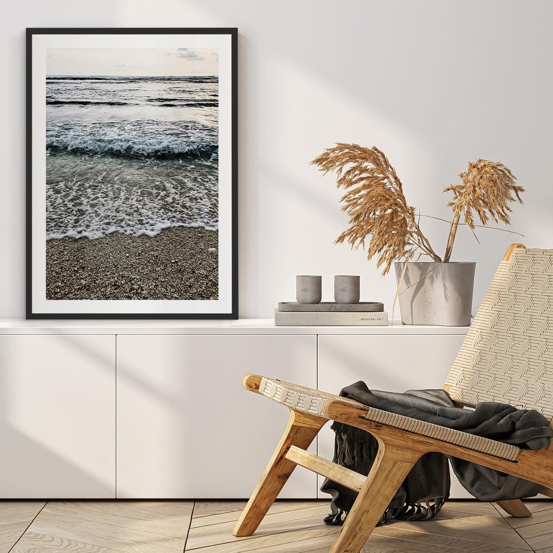 Plakat w ramie 30x40 - Spokojna Plaża - plaża, żwirek - rama czarna