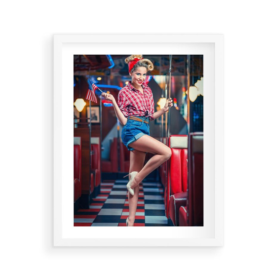 Plakat w ramie 40x50 - Czas Wstecz - retro, restauracja - rama biała