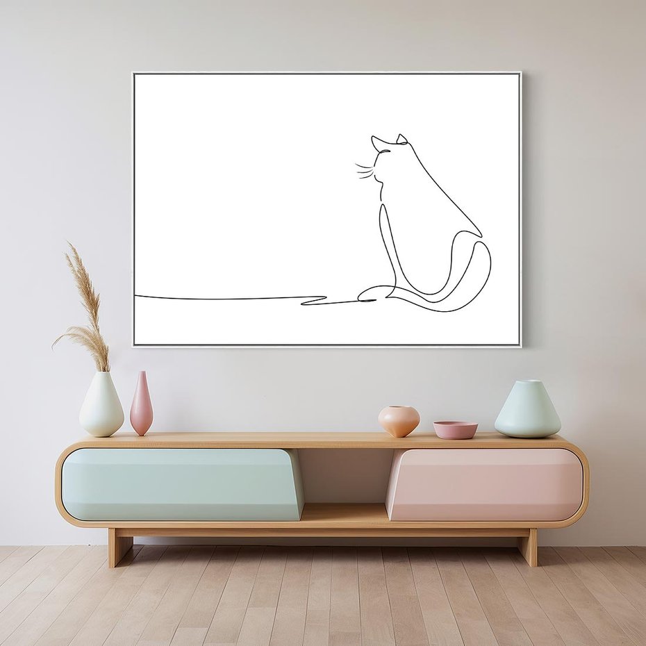 Obraz w ramie 70x50 - Koci Szkic - szkic, line art - rama biała