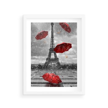 Plakat w ramie 30x40 - Czarno-biała magia Eiffla - Eiffla, Paryż - rama biała