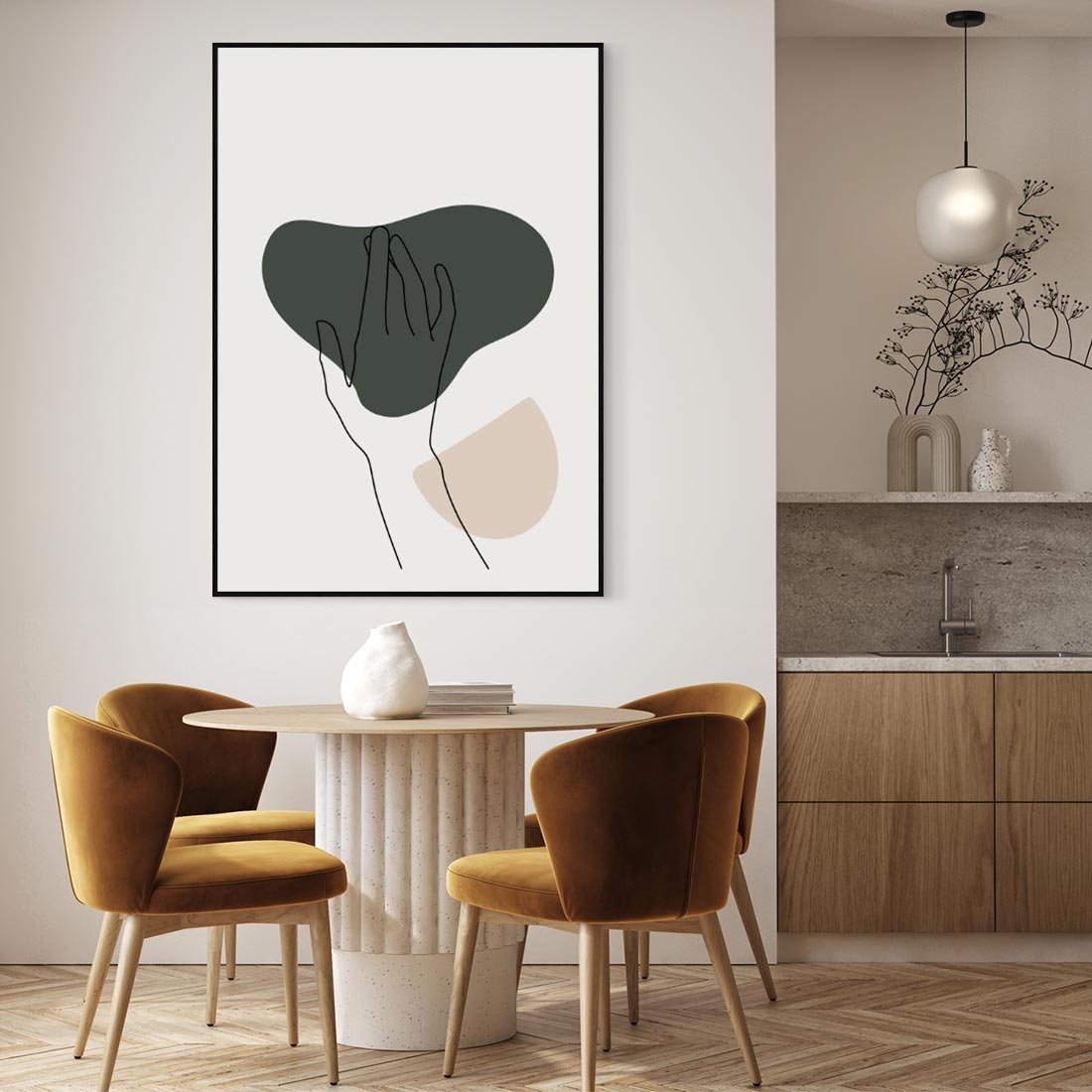 Obraz w ramie 70x100 - Bezczasowe Echo - szkic jedną linią, one line - rama czarna