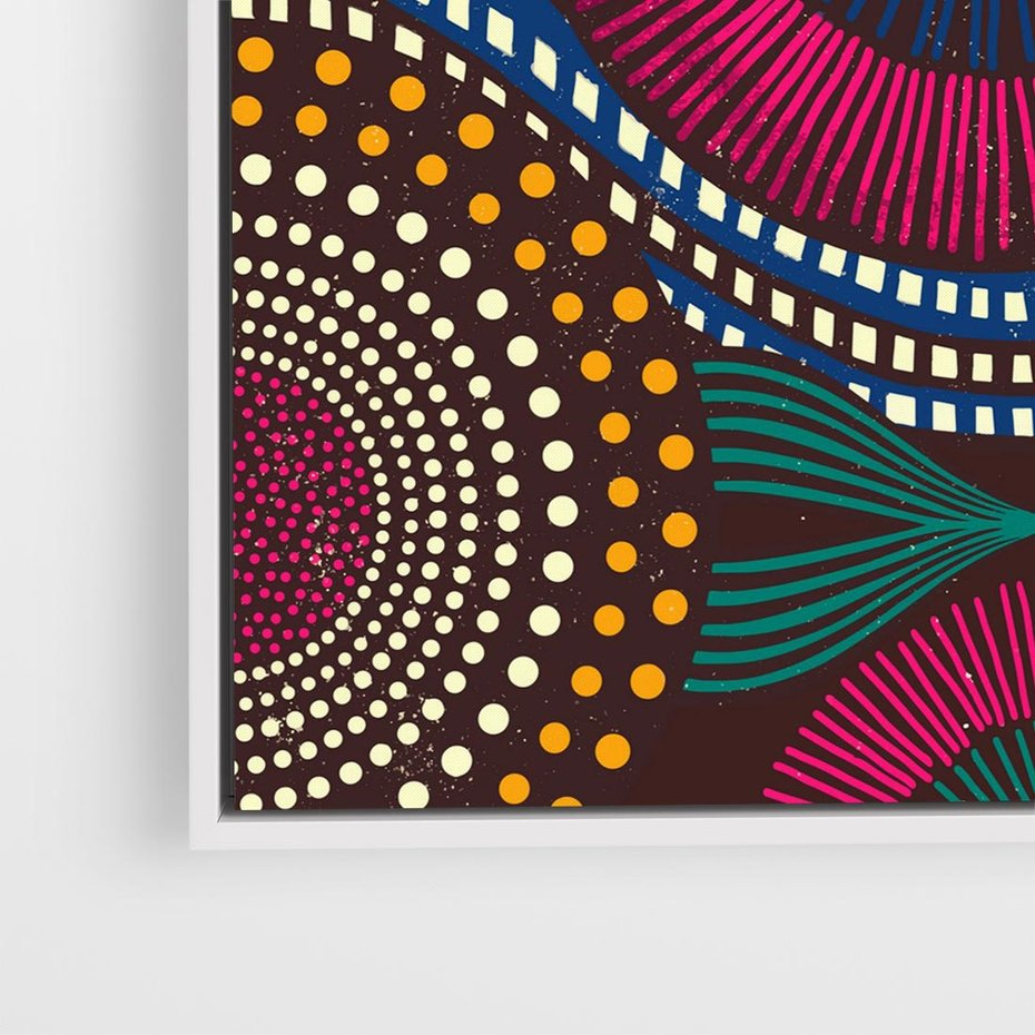 Obraz w ramie 80x80 - Energia Wzorców - enticzne wzory, kształty - rama biała