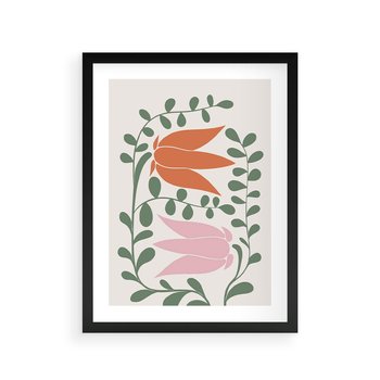 Plakat w ramie 50x70 - Rozkwitające Kontury - plakat, kwiaty - rama czarna
