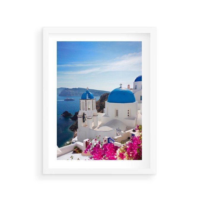 Plakat w ramie 30x40 - Perspektywa na Santorini - Santorini, perspektywa - rama biała