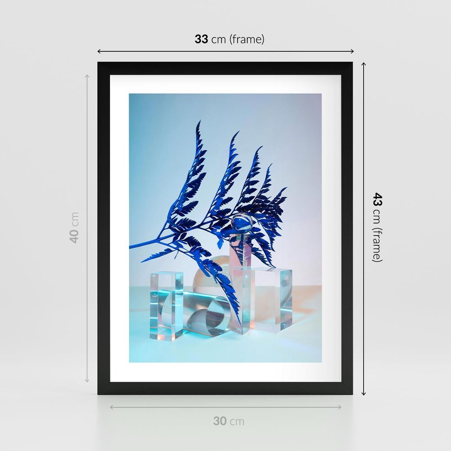 Plakat w ramie 30x40 - Intensywny Kolor Natury - liście, kobalt - rama czarna