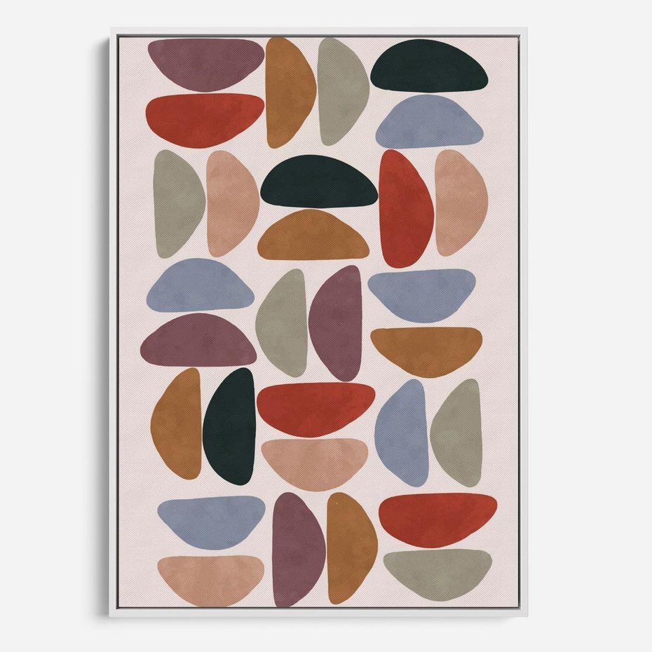 Obraz w ramie 70x100 - Kolorowe Echo Boho - abstrakcyjny obraz, geometryczna kompozycja - rama biała