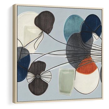 Obraz w ramie 80x80 - Plamy w Niebieskim - sztuka abstrakcyjna, linie - rama drewno