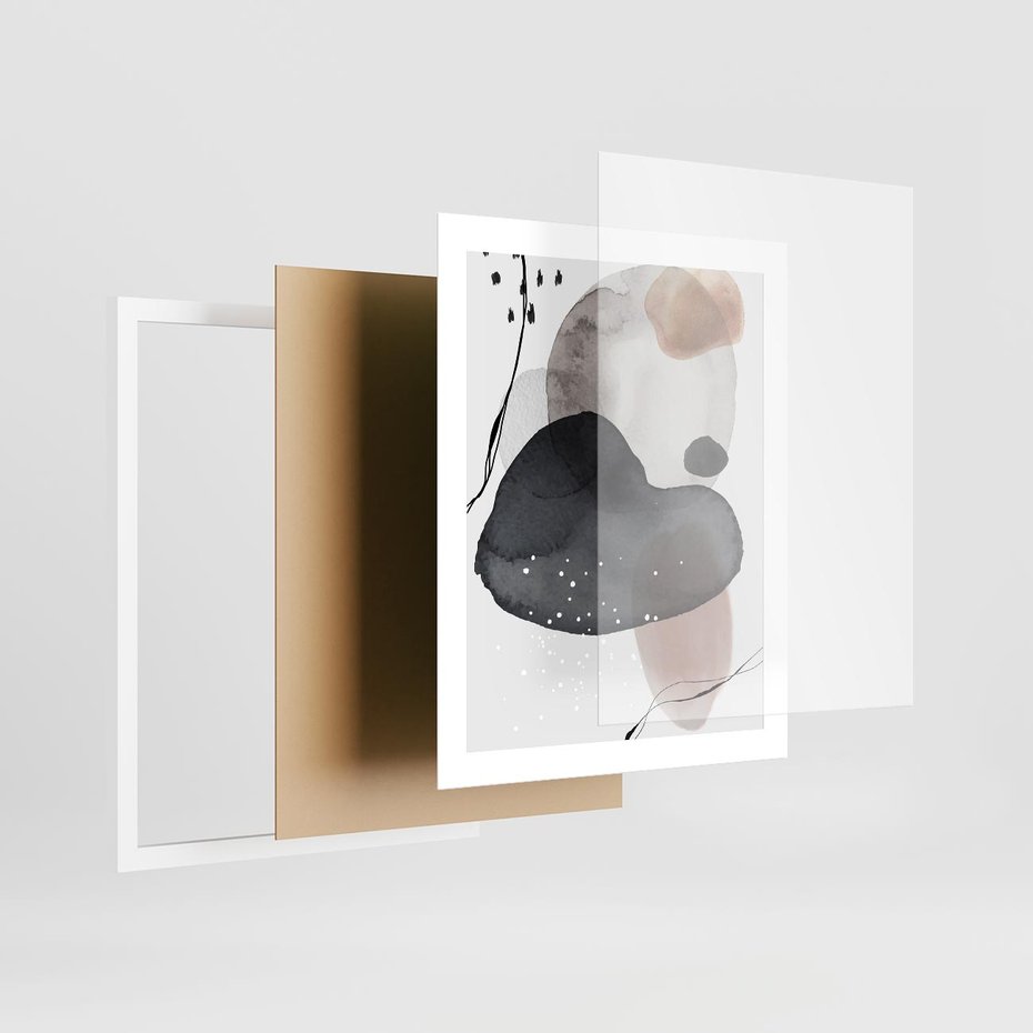 Plakat w ramie 40x50 - Impresje Harmonii - abstrakcyjne plamy akwarelowe, czarny szkic - rama biała
