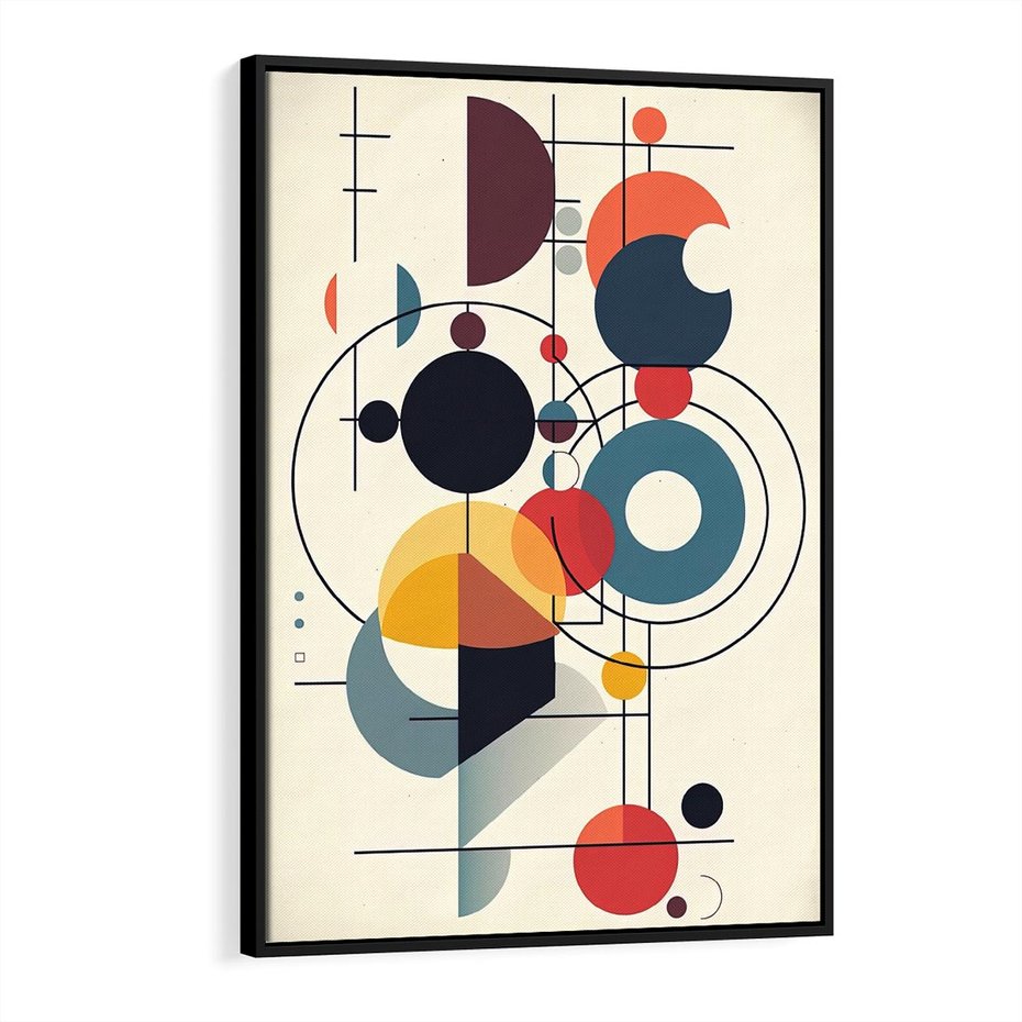 Obraz w ramie 50x70 - Rozbijające Barwne Granice - abstrakcyjna geometryczna kompozycja, koła linie - rama czarna