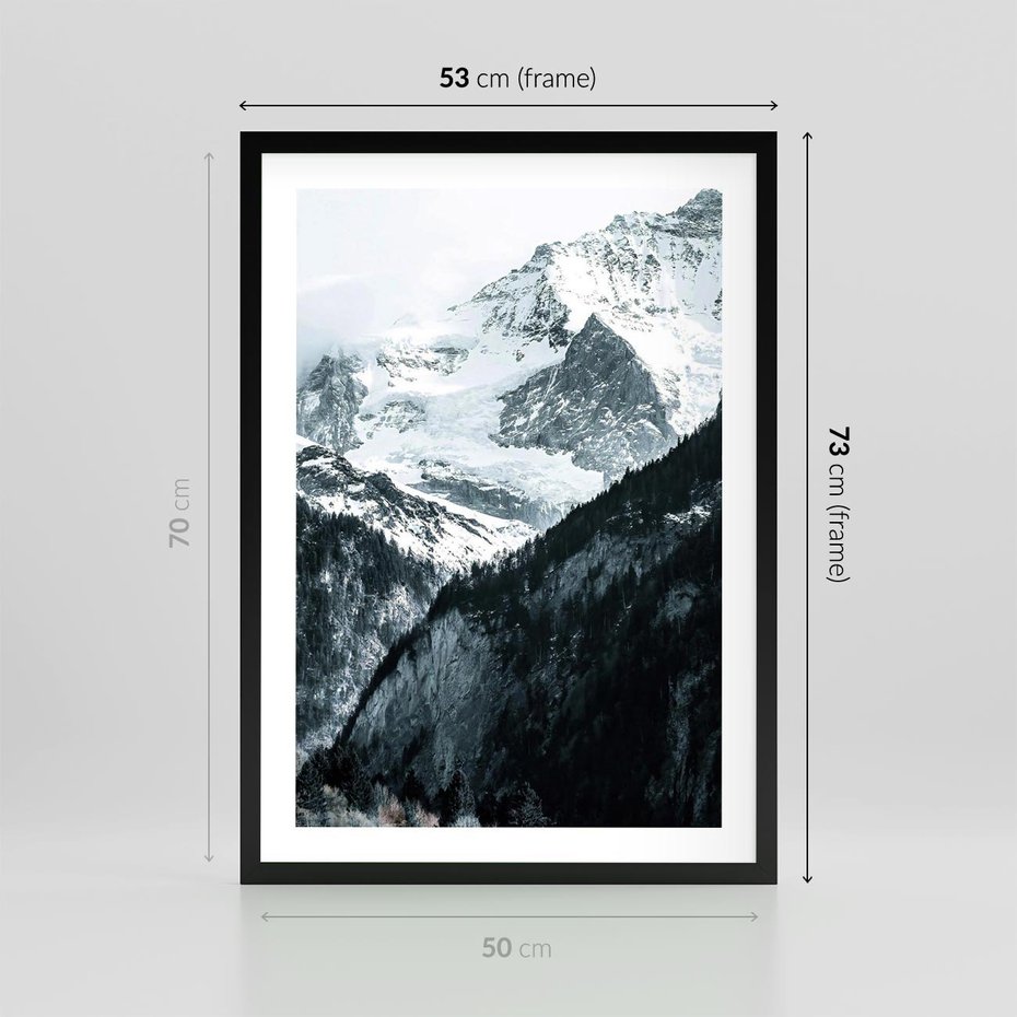 Plakat w ramie 50x70 - Góry w Zimowym Uścisku - góry, ośnieżone szczyty - rama czarna