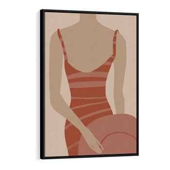 Obraz w ramie 70x100 - Kobiece Retro - minimalistyczny boho plakat, retro kobieta w stroju kąpielowym - rama czarna