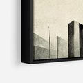 Obraz w ramie 50x50 - Mroczne Wieżowce - postarzana grafika, perspektywa budynków wieżowców - rama czarna