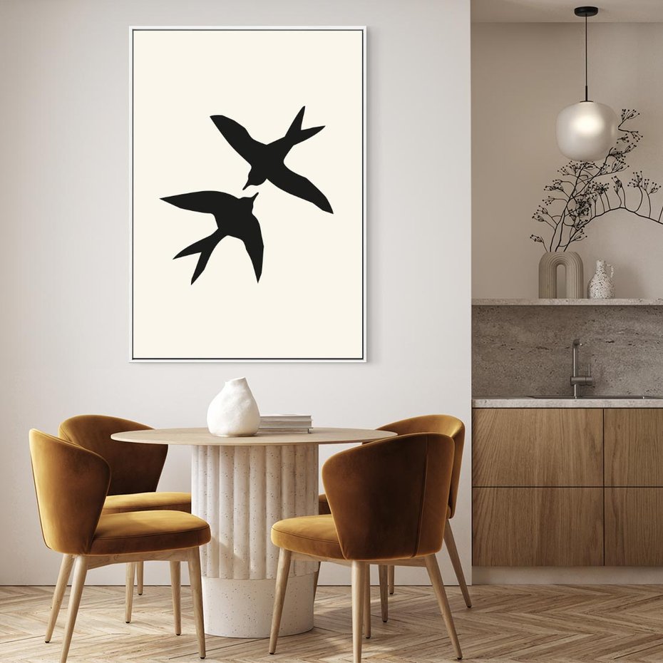 Obraz w ramie 80x120 - Kreatywne Echa - jaskółki, minimalizm - rama biała
