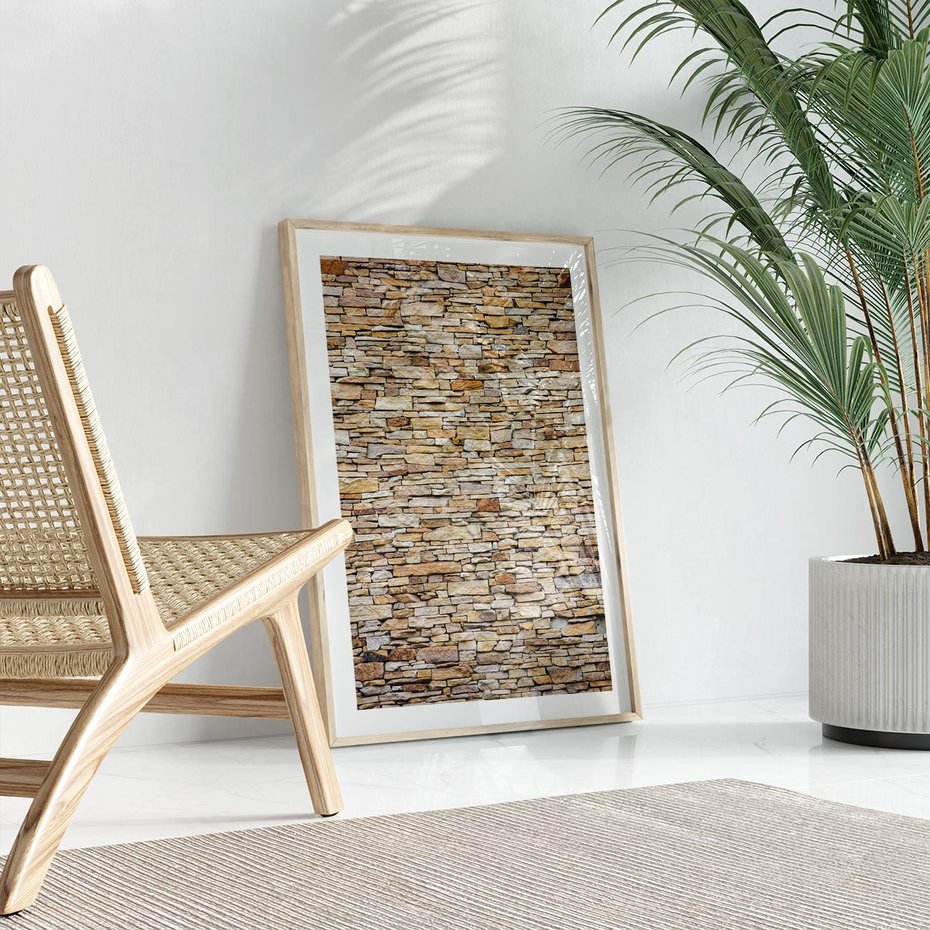 Plakat w ramie 40x50 - Mur z cegieł - surowa elegancja - mur, cegły - rama drewno