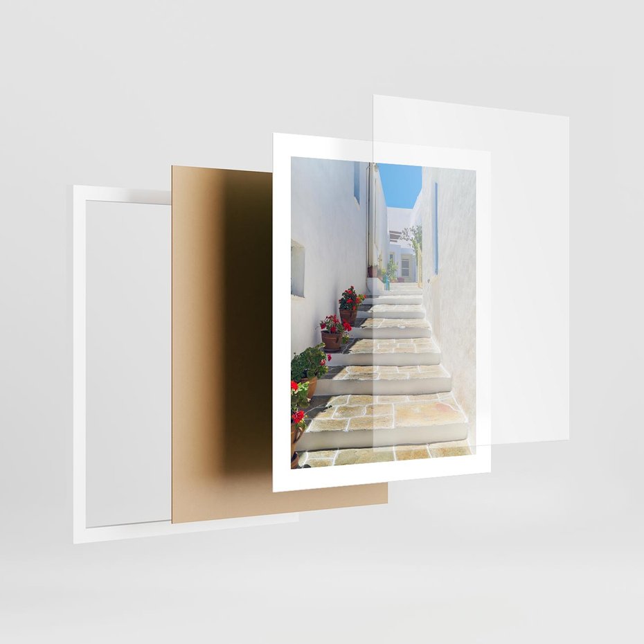 Plakat w ramie 40x50 - Urok Greckiej Uliczki - grecka, uliczka - rama biała