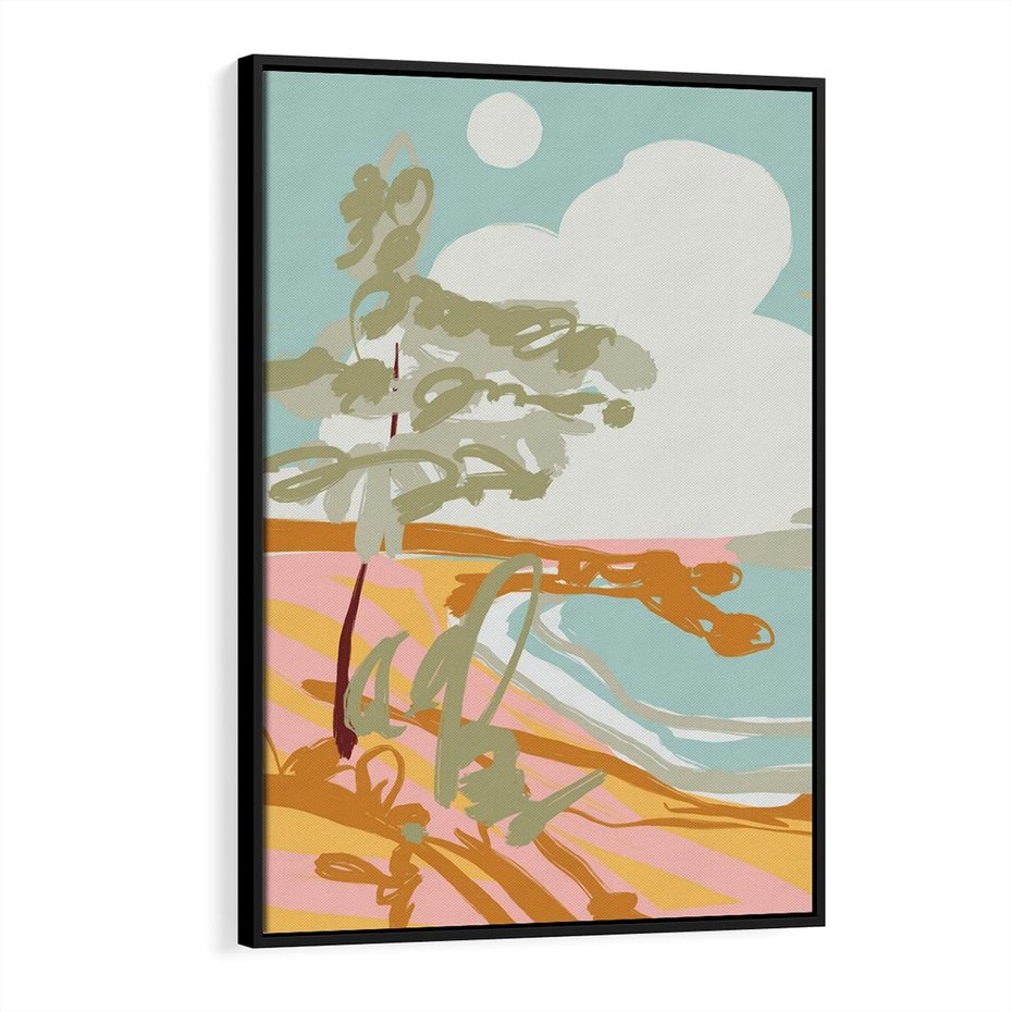 Obraz w ramie 70x100 - Spokojny Wiatr - pastelowy krajobraz, nowoczesny plakat - rama czarna