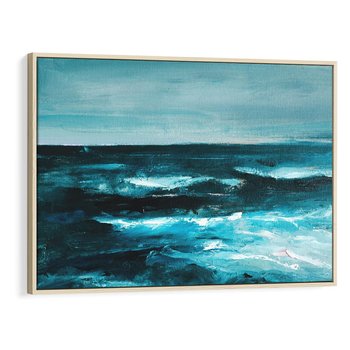 Obraz w ramie 100x70 - Burza Nad Granatowym Oceanem - piękny marynistyczny obraz olejny, wzburzone ciemne morze - rama drewno