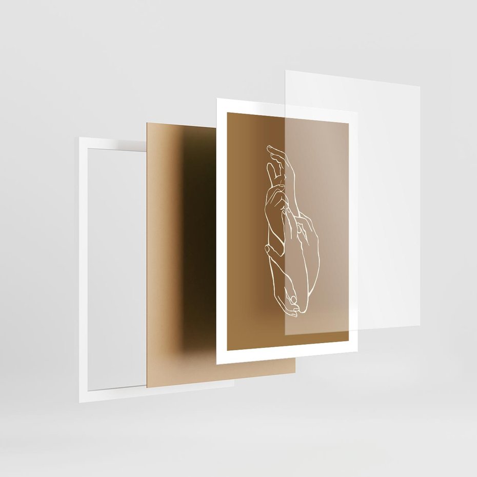 Plakat w ramie 50x70 - Splecione Dłonie - szkic, minimalizm - rama biała