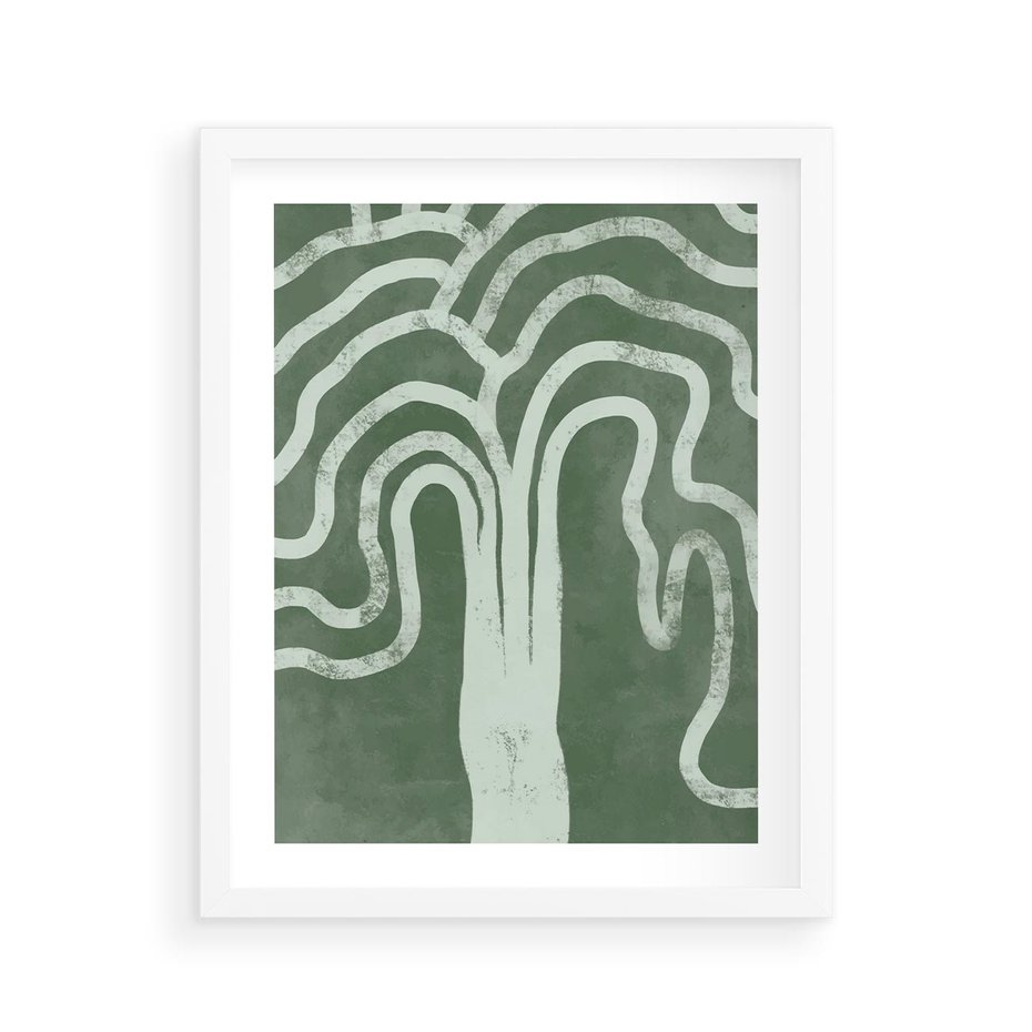 Plakat w ramie 40x50 - Inspirujące Zawiłości Zieleni - abstrakcyjny kształt, zielony plakat - rama biała