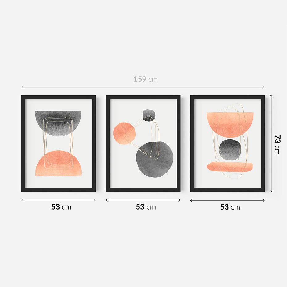 Zestaw obrazy w ramie 50x70 galeria - Akwarela, geometryczne, plamy - rama czarna