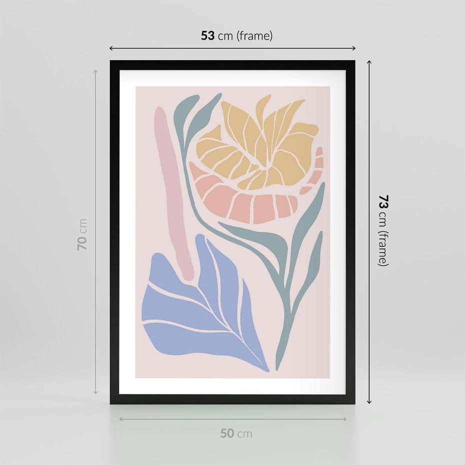 Plakat w ramie 50x70 - Kwiatowe Granice Kształtów - nowoczesny plakat, kwiaty w pastelowych kolorach - rama czarna